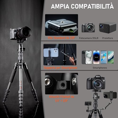 Treppiede Fotocamera Rollei Nero, Compact Traveler No. 1 Carbonio Treppiede Viaggio Leggero Con Supporto Per Telefono Per Sony Canon Nikon Dslr, Trepiede-Fotocamera-Carbonio-Cavalletto-Fotografico - 7
