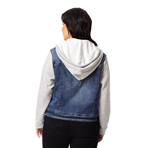 Wallflower Womens Juniors Instastretch Dreamer Hooded Knit-Sleeve (Standard And Plus) Denim Jacket, Tessa, 1X 14W 16W Us #TOP1