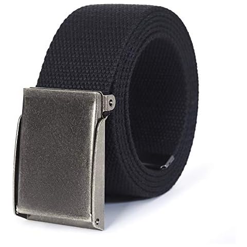 Mile High Life Canvas Web Belt | Cut to Fit Up to 52" | Flip-Top Matte Silver Nickel Buckle (Black) Cover