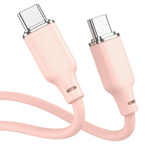 ALL CANDY USB-C ＆ USB-C ケーブル しなやかで柔らかく、絡みづらいシリコン素材 PD対応 60W iPhone16e/16/15/Macbook Pro/Air/iPad/Galaxy/Pixel Android各種/ノートパソコン/Nintendo Switch等に対応 温度センサー（PTC）搭載 シリコンケーブルバンド付属 1.2m ベビーピンク