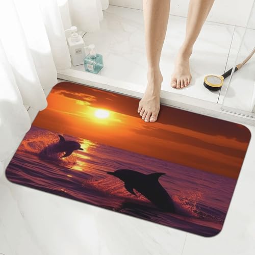 Tapis de bain en pierre 60x40 cm dauphins et coucher de soleil