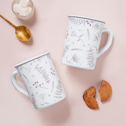 Image of Larah by BOROSIL 350ml x 2pc Opalware Grandeur Tea /Coffee Mug Set, Microwave & Dishwasher Safe Embossed Design Crockery Ideal for Daily Use & Gifting
