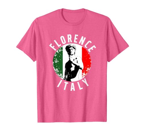 Vintage David Sculpture in Florence Tuscany with Italy Flag T-Shirt, Men, Pink Heather, Large