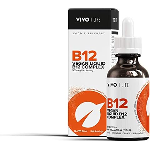 Vivo Life Vitamin B12 Complex, High Potency Health Supplement, Orange Flavour Liquid Drops, 60ml, 60 Servings Cover