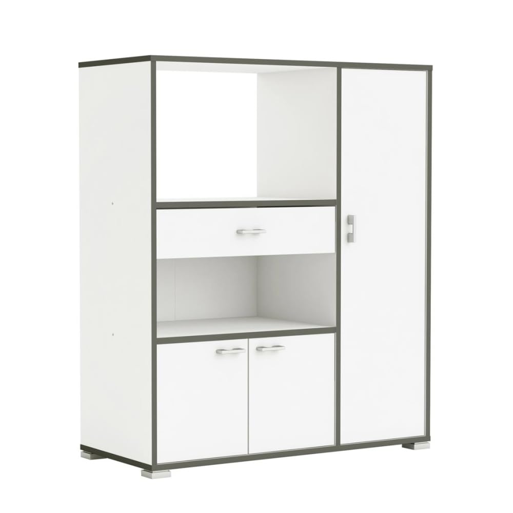 Befara Armadio Cucina AUSILIARIO BELHO, Bianco, Armadio ausiliario da Cucina. Spazio per microonde. 3 Porte, cassetto e scaffali. Mobile dispensa - Credenza.