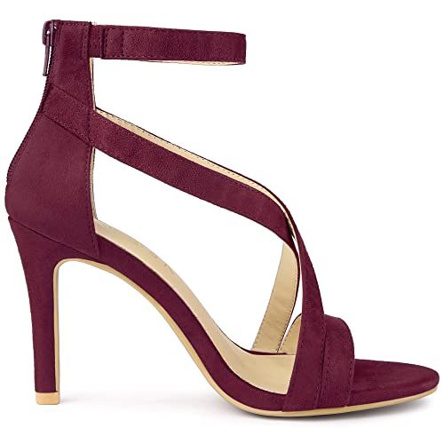 Allegra K Allegra K Women's Zipper Ankle Strap Stiletto Burgundy Heel Sandals 8 M US