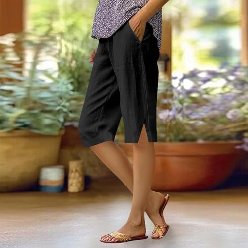 Capri Pants for Women Linen Bermuda Shorts Knee Length 2025 Summer Cropped Casual Palazzo Lightweight Beach Pant with Pockets2