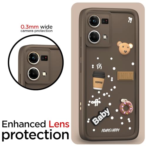 Image of Bintage Cute Fun Taddy Cartoon 3D Ball Bear Milk Donut Coffee Cup Silicon Case Full Body & Camera Protection Back Cover Compatible for Oppo F21s Pro (4G) - Brown