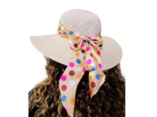 Chapéu de Praia Feminino, com Aba Larga e Proteção Contra os Raios de Sol.
