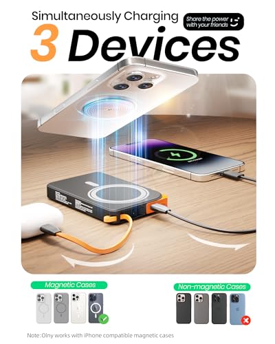 Image of for Magsafe Power Bank, Magnetic Portable Charger with Stand, 10000mAh Wireless Battery Pack Fast Charging with Built in Cable(USB C), Powerbank for iPhone17 /16 /15 /14 /13 /12 Travel & Daily, White