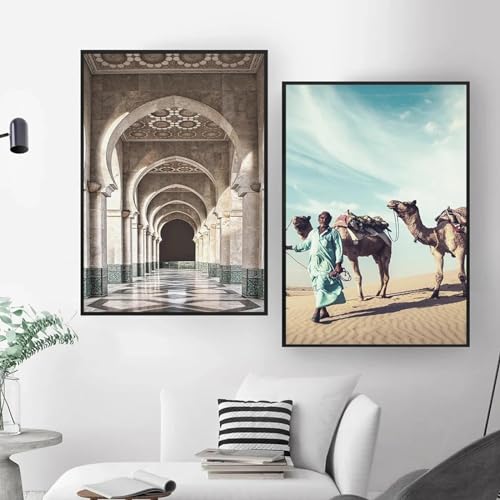 Décoration murale désert chameau pour réchauffer un mur blanc 2 toiles