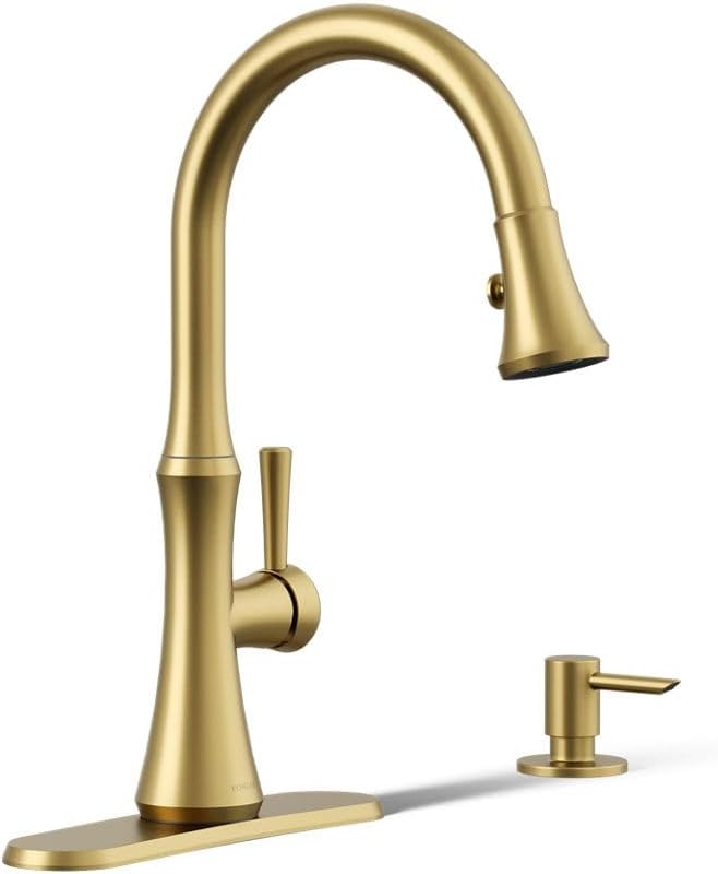 KohlerR28706-SD-2MB Kaori Single Handle Kitchen Faucet with Pull Down Sprayer and Soap Dispenser, Vibrant Brushed Moderne Brass