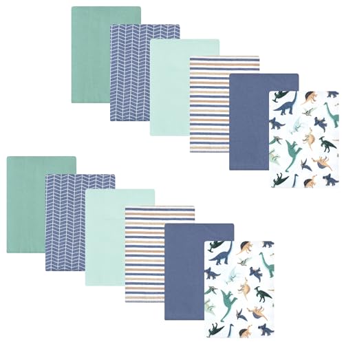 Image of Hudson Baby Unisex Baby Cotton Poly Flannel Burp Cloths Bundle, Dino Friends, One Size