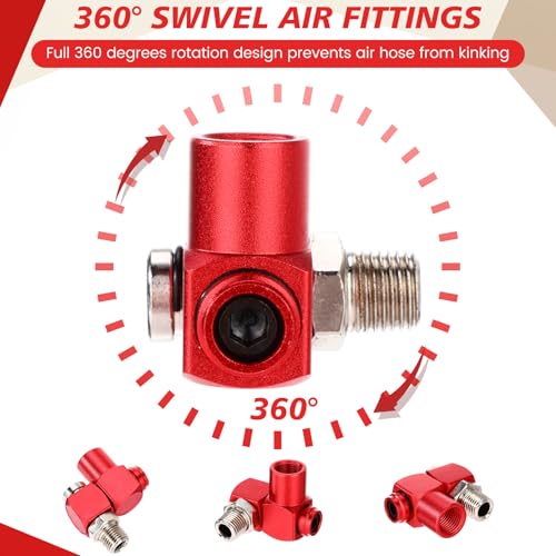 Image of 12 Packs 1 /4 Inch NPT 360 Degree Swivel Air Hose Connectors, Industrial Air Hose Fittings and Portable Compressor Tool Fittings (Red)