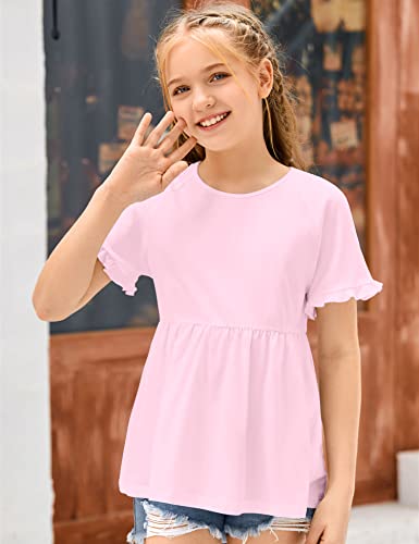 Simtuor Girls Babydoll Shirt Casual Crew Neck Ruffle Sleeve T Shirts Loose Fit Peplum Tops #TOP2