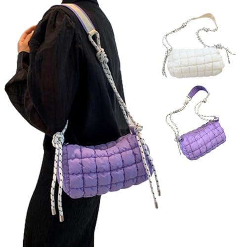 CAZSTYK Sac à bandoulière matelassé tendance pour femme, sac à bandoulière doux et confortable avec sangle réglable pour filles, violet – vue 3