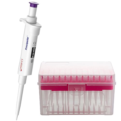 4E's USA Pipette with 200µL Tips 96 Pieces Racked, 2-20µL ISO Calibrated Adjustable Single Channel Pipettes