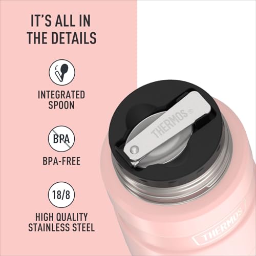 Image of THERMOS Stainless King Vacuum-Insulated Food Jar with Spoon, 16 Ounce, Matte Pink