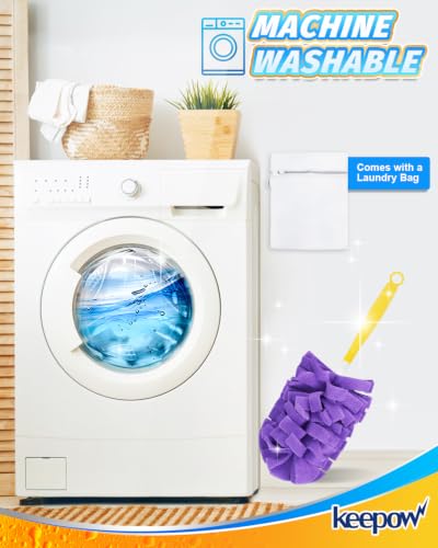 Image of KEEPOW 4+1 Pcs Pads Compatible with Swiffer Reusable Pads with Handle Set | Reusable Fleece Duster Kit With Handle, Washable Pads For Efficient Home Cleaning And Multi-Surface Dust Removal