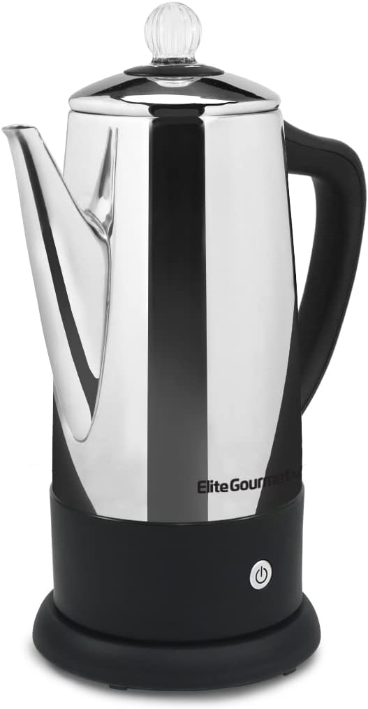Elite Gourmet EC812 Electric 12 Cup Coffee Percolator Thermal Clear Brew Progress Knob Cool Touch Handle Cordless Serve Stainless Steel