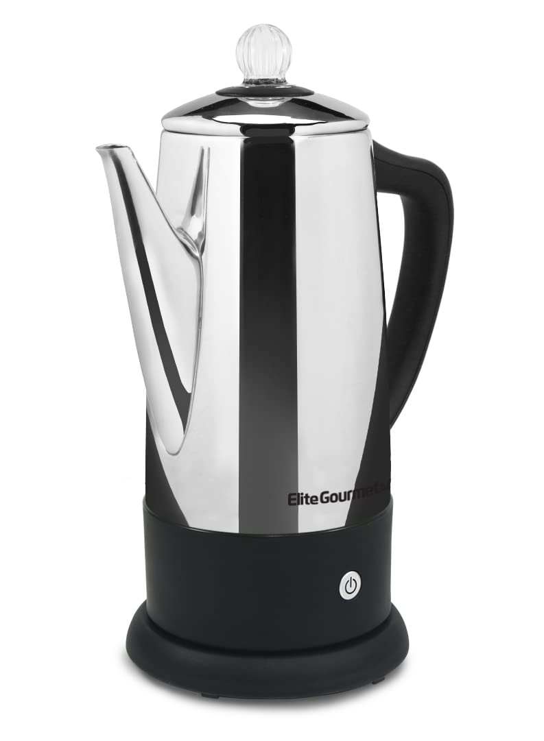 Elite Gourmet EC812 Electric 12-Cup Coffee Percolator with Keep Warm Clear Brew Progress Knob Cool-Touch Handle Cord-less Serve