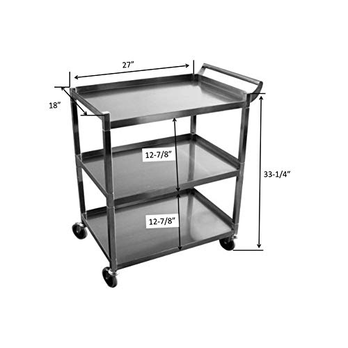 Gsw Stainless Steel Solid 1-Inch Tubular Utility Cart With 5-Inch Swivel Casters, 18 By 29-1/2 By 34-Inch Nsf Approved #TOP1