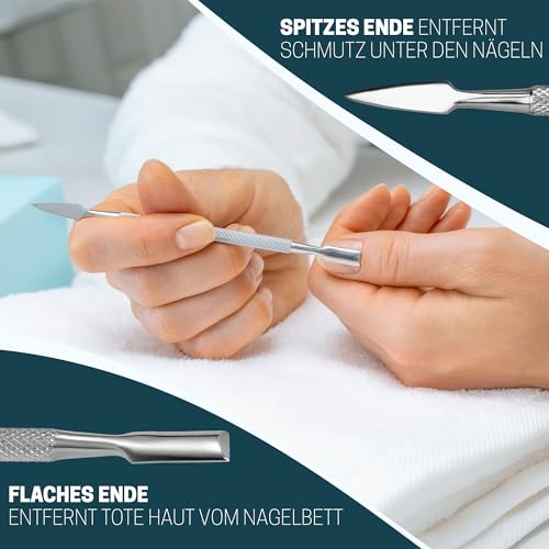 KLINGENHELD® Präzise Nagelhautzange inkl. Nagelhautschieber - Sehr leichtgängig & extra scharf - inkl. Reise-Etui aus Baumwolle 100% plastikfrei & nachhaltig - Nagelhautschere, Nagelhautschneider