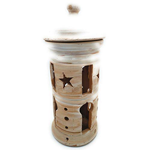 Lampara farol de barro para jardin blanca 50cm x 20cm
