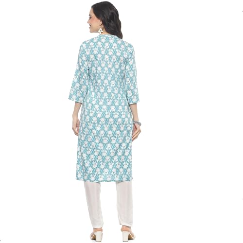 Image of Rangriti Sea Blue Rayon Staight Kurta for Women