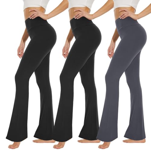 High Waisted Leggings for Women - Soft Athletic Tummy Control Yoga Pants for Cycling Dance Tights Flare XX-Large 3 Pack Black, Black, Dark Gray
