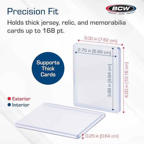 BCW Thick Card Topload Holder | Holds Relic, Patch, and Jersey Cards | Protective Card Sleeves for Collectibles and Trading Cards | Protective Rigid Plastic Display Card Holder (168 pt. / 4.25 MM)