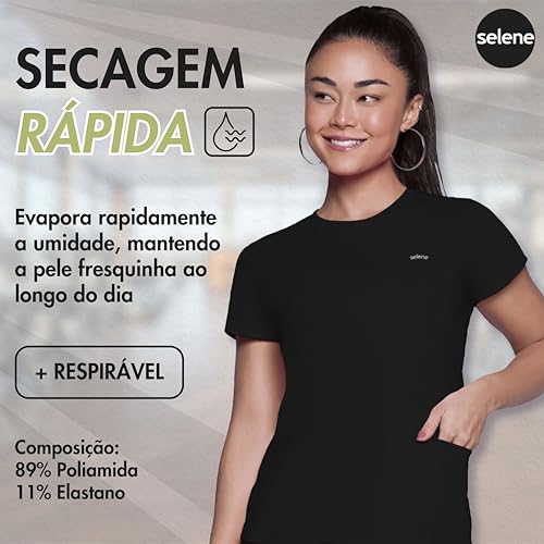 SELENE Camiseta Fitness Academia Poliamida Esportiva com Bolso Lateral Dry UV50+ Adulto, Preto, GG