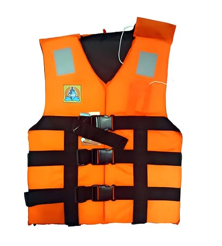 Image of APEX Polyester Safety Adult's Life Jacket, Life Saving Jacket for Swimming Guard, Drifting Boating, PFD Type III, Weight Capacity Upto 95kg (Universal Size, Orange)