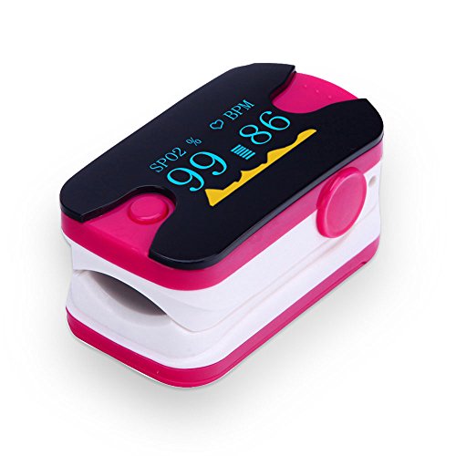 Henweit Pulsossimetro da Dito, cardiofrequenzimetro, saturazione dell'ossigeno nel Sangue, Display a LED, con Batteria e Cortile (Rosso Rosa)