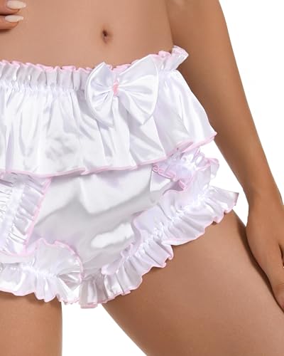 Satini Sissy Frilly Ruffled Silky Satin Full Coverage Adult Diaper Cover Briefs Lingerie Underwear Panties4