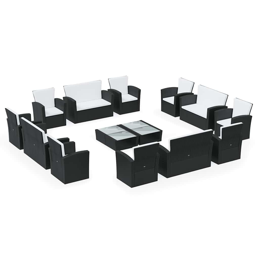 Fengshui 16-częściowy zestaw wypoczynkowy ogrodowy Poly Rattan czarny