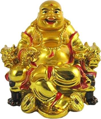 Bouddha rieur statuette décorative dorée de 8 cm pour maison zen