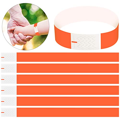 100 Pcs Tyvek Einlassbänder, Event Armbänder mit Klebeverschluss, Papier Eintrittsbänder Partybänder Partybändchen, Kontrollbänder Eventbänder für Club Party Festival Wasserpark (Orange) Cover
