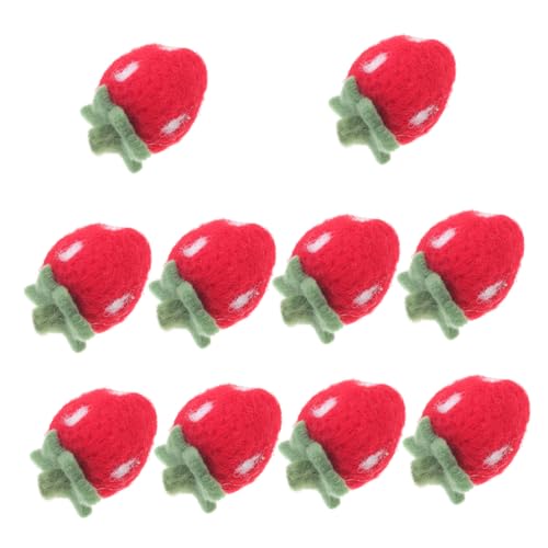 CIMAXIC 10pcs Mini Felt Ornaments Strawberry Plushies for Decor Wool Felt Strawberries DIY Craft Jewelry Accessory
