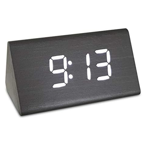 Travelwey Digital Alarm Clock - Mains Powered, No Frills Simple Operation Alarm Clocks, Bedside Alarm, Snooze Function, Non Ticking, Full Range Brightness Dimmer, Big Digit Wood Effect Display Cover