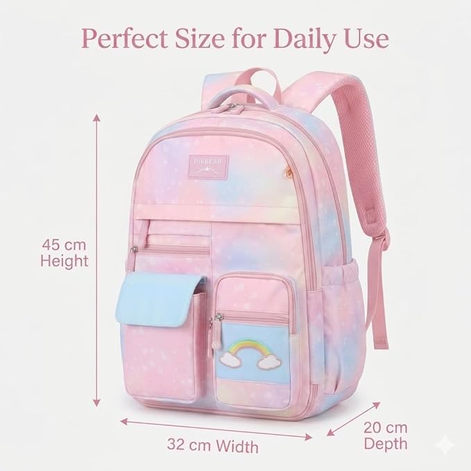 Image of Girls School Backpack Cute Pink Pastel Gradient Bag with Multiple Compartments Lightweight Durable Bookbag for Kids Students (purple bag)