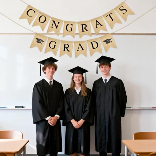 G2PLUS Congrats Grad Banner,Pre-strung Graduation Party Decorations Banner for School, Rustic Graduation Burlap Garland for College, Photo Backdrop, Indoor Outdoor Celebration by G2PLUS - Image 6