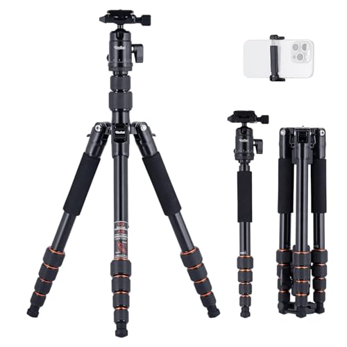 Rollei Compact Traveler No.1 Schwarz, 143cm Stativ Kamera Kompakt Leichtes Reisestativ aus Aluminium Fotostativ mit Kugelkopf Arca Swiss Kompatibel Kamerastativ & Einbeinstativ für DSLR und Smartphone