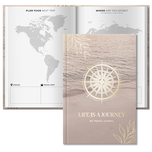 BIROYAL Reisetagebuch zum Ausfüllen für 6 Reisen – 156 Seiten A5 Travel Journal für Erinnerungen zum Schreiben – Tagebuch für mehrere Reisen - Perfektes Reisegeschenk für Weltreisende - Englisch