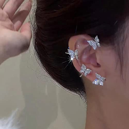 Asphire Glitter Rhinestone Butterfly Snowflake Ear Cuff 1 Pair Vintage Non-Piercing Fake Earrings Bridal Wedding Climber Ear Wrap Prom Ball Jewelry For Women Girls (Butterfly) #TOP2