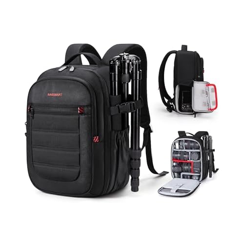 BAGSMART Camera Bag, DSLR SLR Small Camera Backpack Fits 13 Inch Laptop, Photography Backpacks with Rain Cover & Tripod Holder, Black