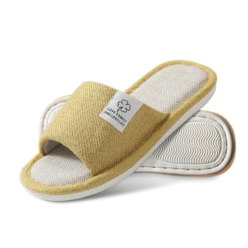 Womens Slippers, Ladies Slippers Open Toe Non-Slip Memory Foam Comfortable and Breathable Ladies House Shoes Indoor Outdoor (Yellow, Adult, Women, 5, Numeric Range, UK Footwear Size System, 6, Medium)