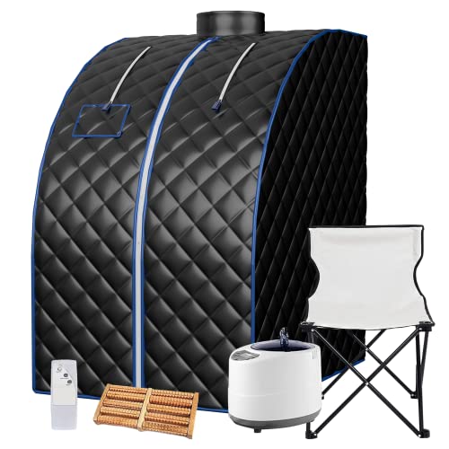 AYVEVTA Portable Steam Sauna, Foldable Lightweight Steam Saunas for Home Spa, 2L & 1000W Steam Generator with Protection, Bag & Chair Included, Steam Sauna with Remote Control (Black)