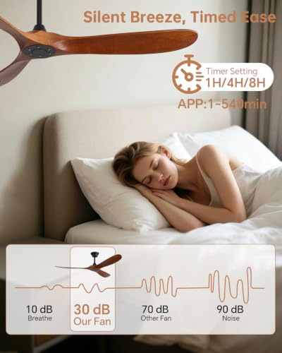 Image of Sofucor 60 Inch Smart Wood Ceiling Fan No Light, Alexa /App /Remote Control