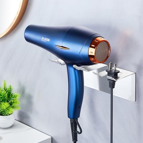 Xilimen Soporte Secador de Pelo, Soporte Secador Pelo y Plancha Sin Taladrar Pared, Soporte Secador de Pelo Acero Inoxidable, Soporte Secador Pelo Autoadhesivo Adecuado para Baños, Peluquerías